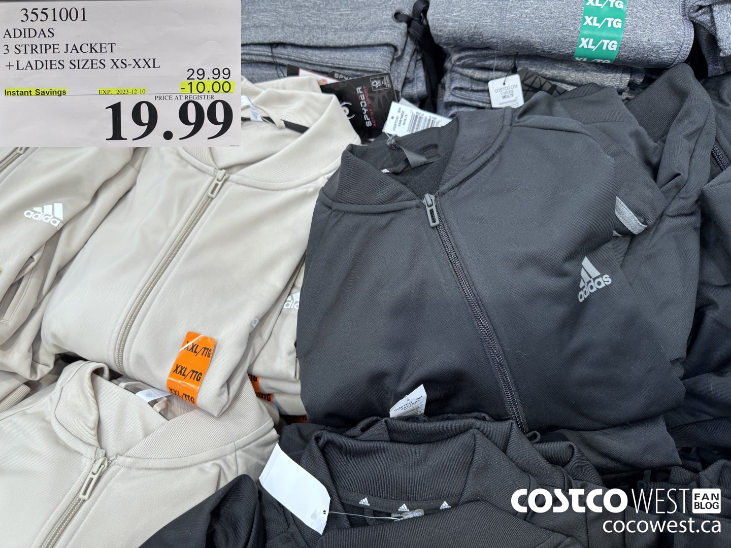 3551001 ADIDAS 3 STRIPE JACKET LADIES SIZES XS-XXL ($10.00 INSTANT SAVINGS EXPIRES ON 2023-12-10) $19.99