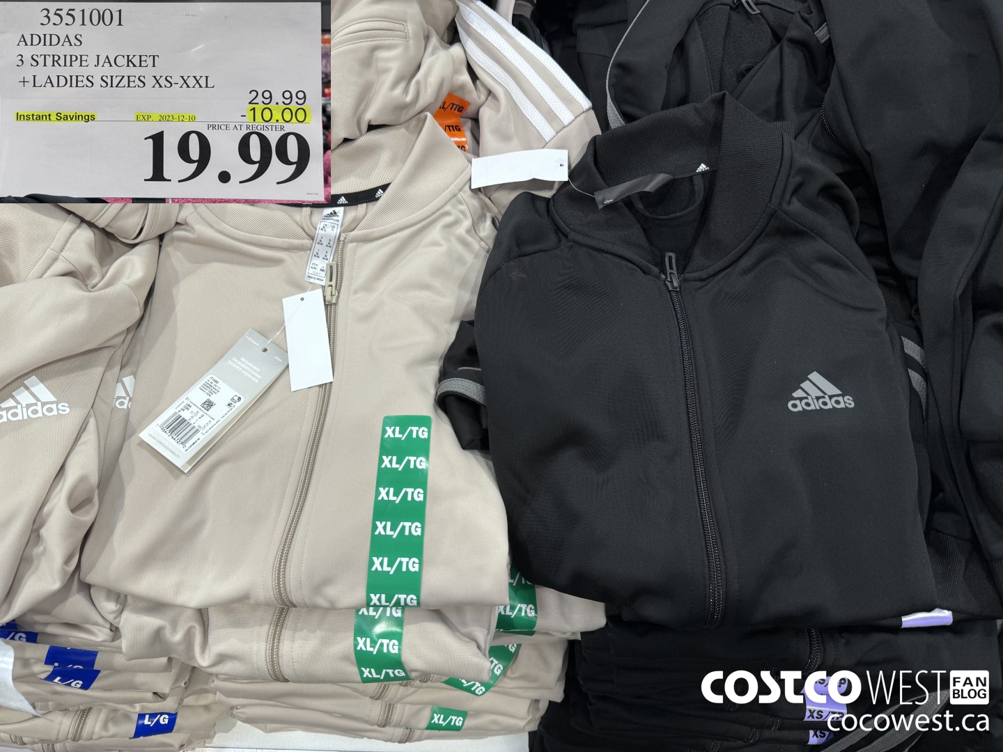 3551001 ADIDAS 3 STRIPE JACKET LADIES SIZES XS-XXL ($10.00 INSTANT SAVINGS EXPIRES ON 2023-12-10) $19.99