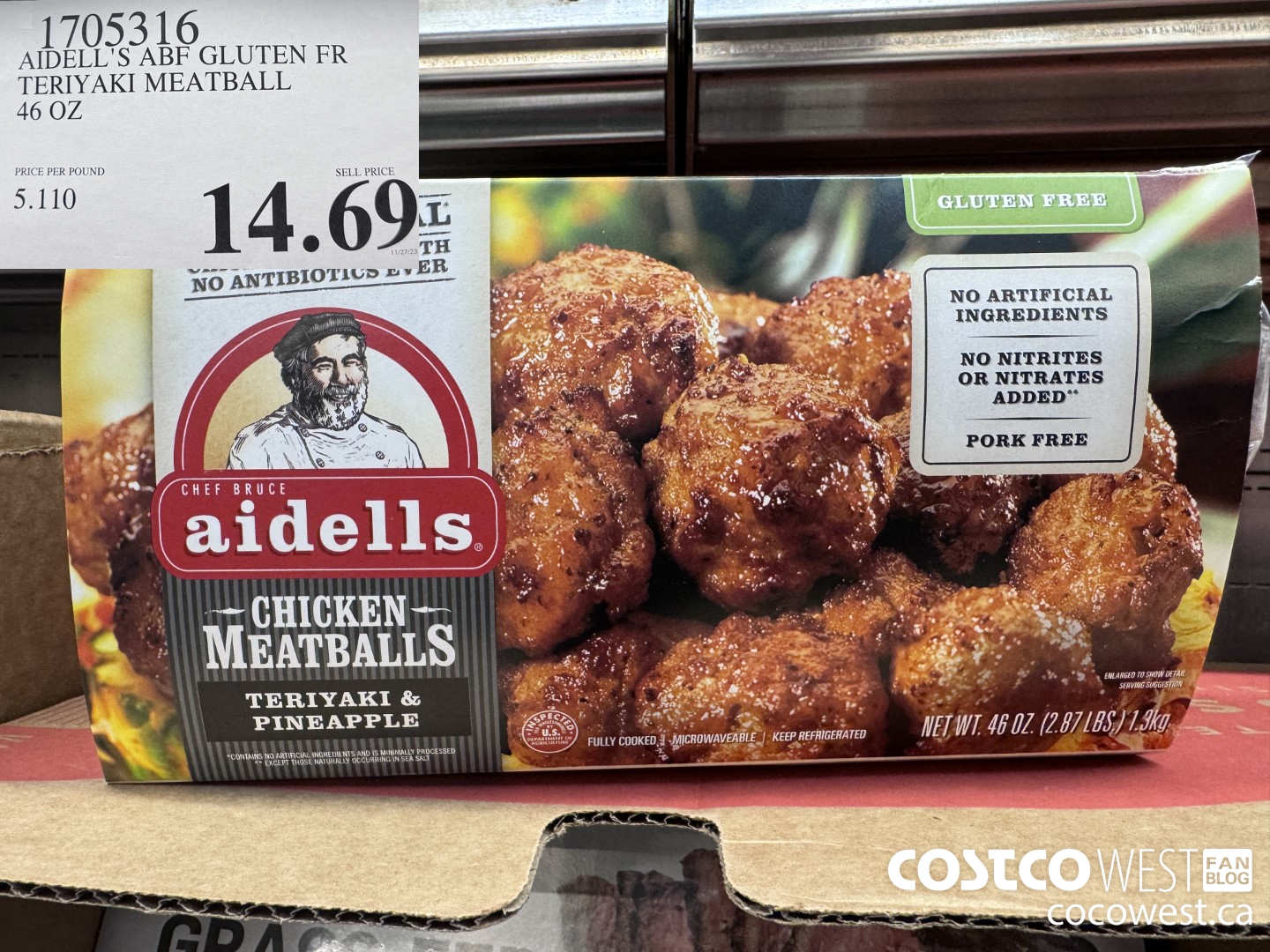 1705316 AIDELL'S ABF GLUTEN FR TERIYAKI MEATBALL 46 OZ $14.69