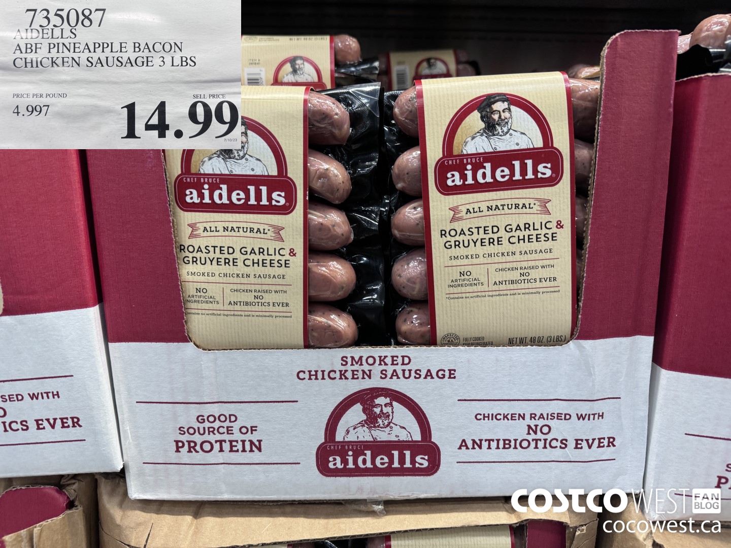 735087 AIDELLS ABF PINEAPPLE BACON CHICKEN SAUSAGE 3 LBS $14.99