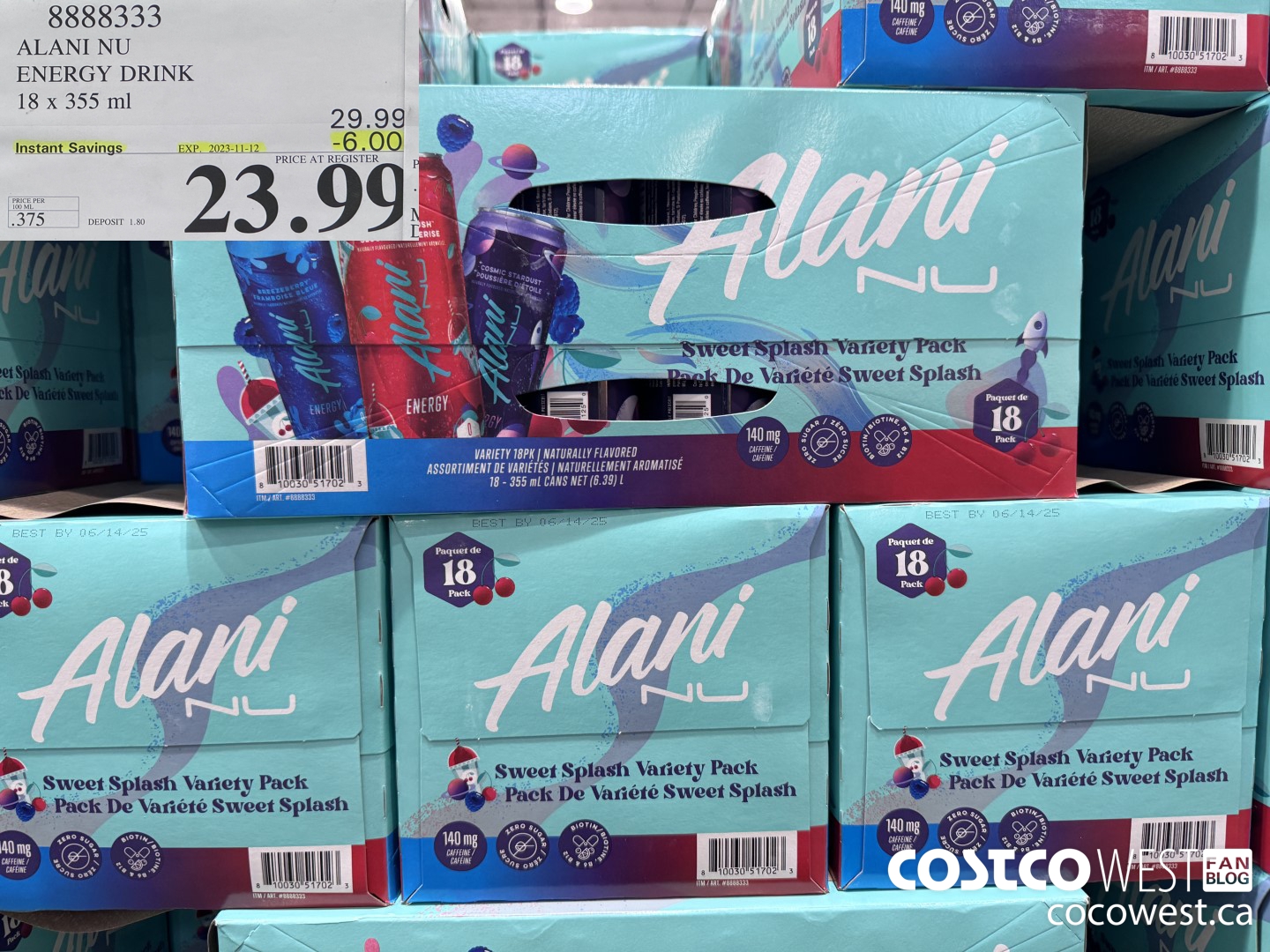 8888333 ALANI NU ENERGY DRINK 18 X 355ML ($6.00 INSTANT SAVINGS EXPIRES ON 2023-11-12) $23.99