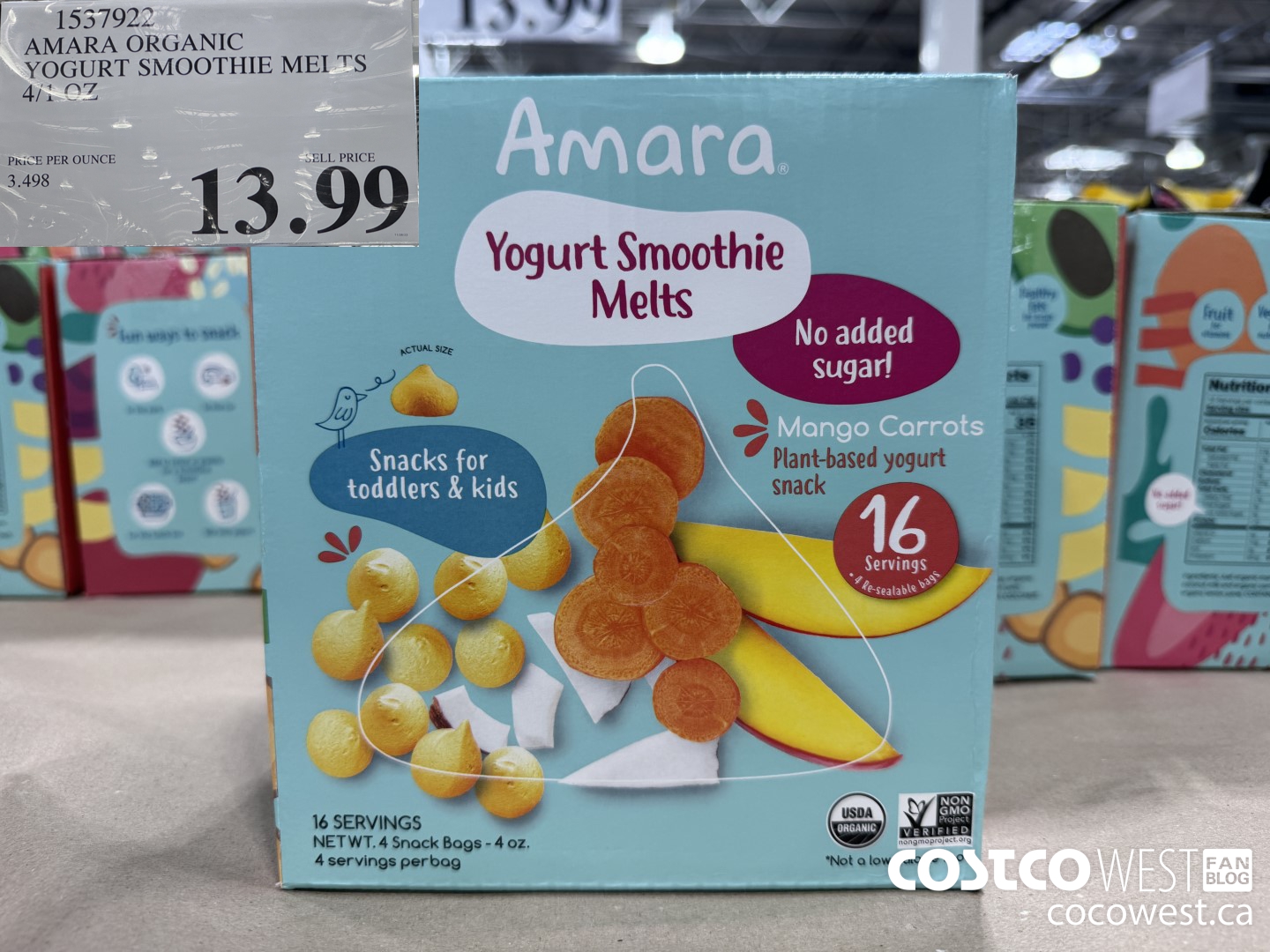 1537922 AMARA ORGANIC YOGURT SMOOTHIE MELTS 4/1 OZ $13.99