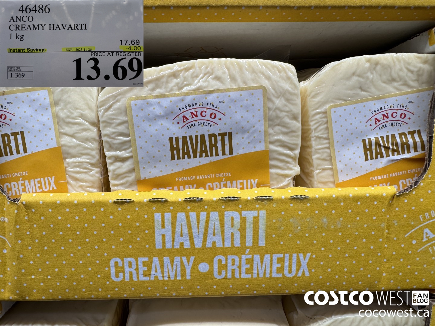 46486 ANCO CREAMY HAVARTI 1KG ($4.00 INSTANT SAVINGS EXPIRES ON 2023-11-26) $13.69
