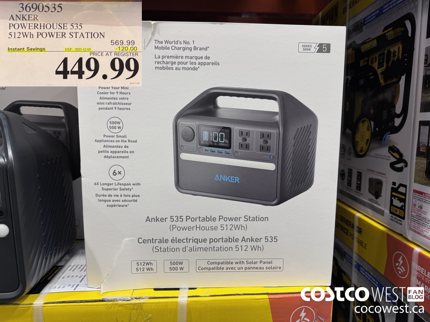 3690535 ANKER POWERHOUSE 535 512WH POWER STATION ($120.00 INSTANT SAVINGS EXPIRES ON 2023-12-03) $449.99