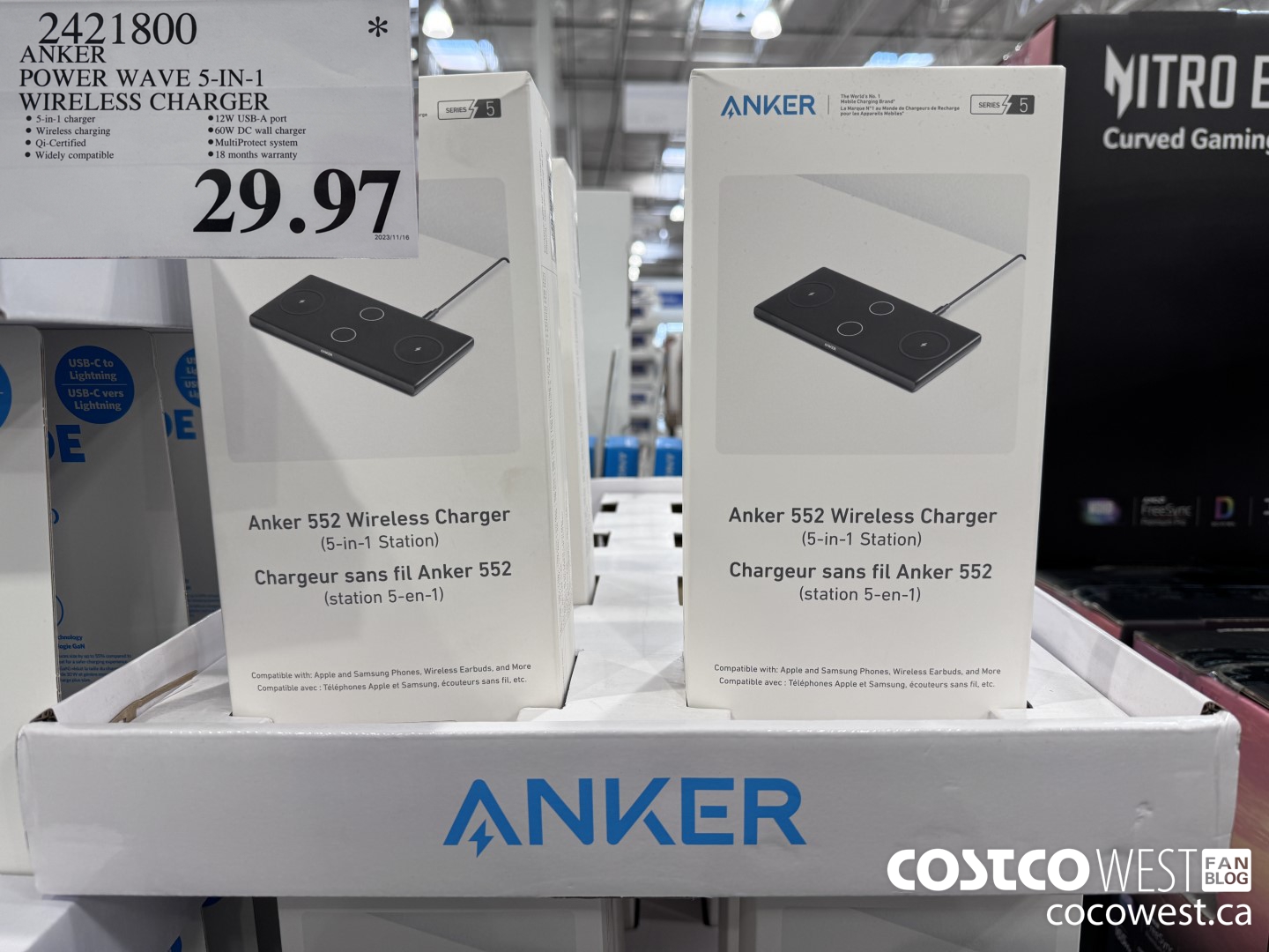 2421800 ANKER POWER WAVE 5-IN-1 WIRELESS CHARGER $29.97