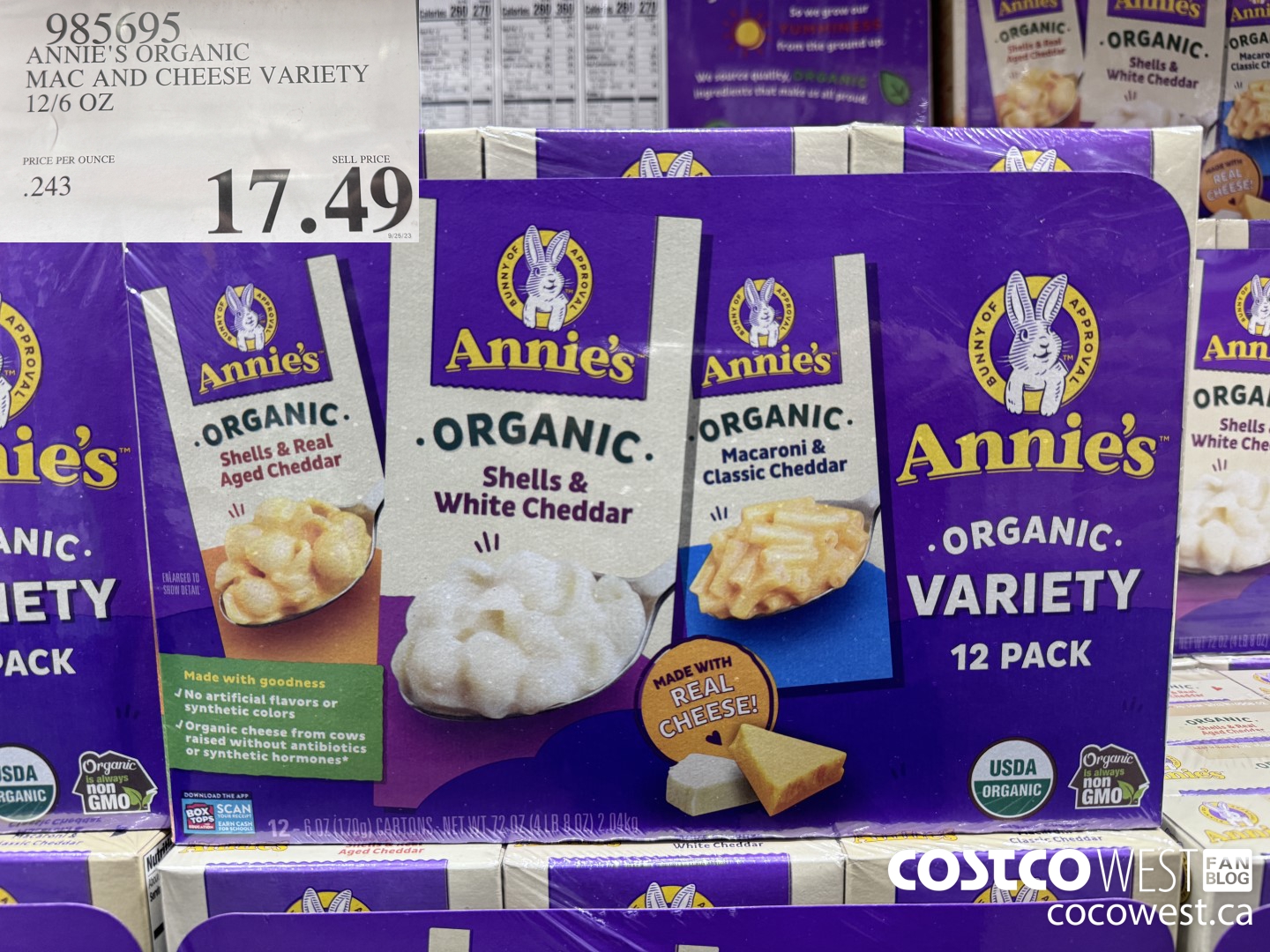 985695 ANNIE'S ORGANIC MAC AND CHEESE VARIETY 12/6 OZ $17.49