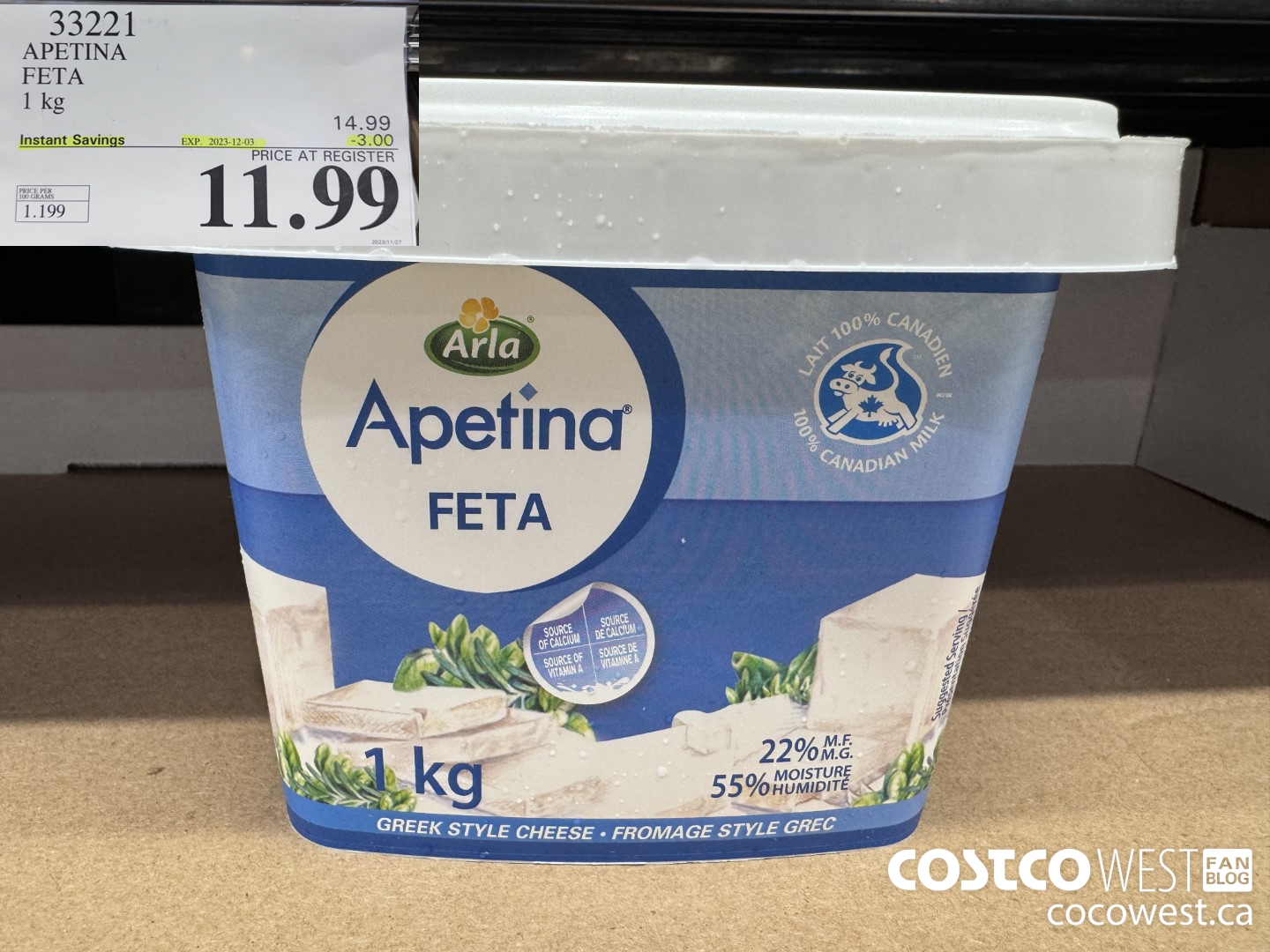 33221 APETINA FETA 1kg ($3.00 INSTANT SAVINGS EXPIRES ON 2023-12-03) $11.99