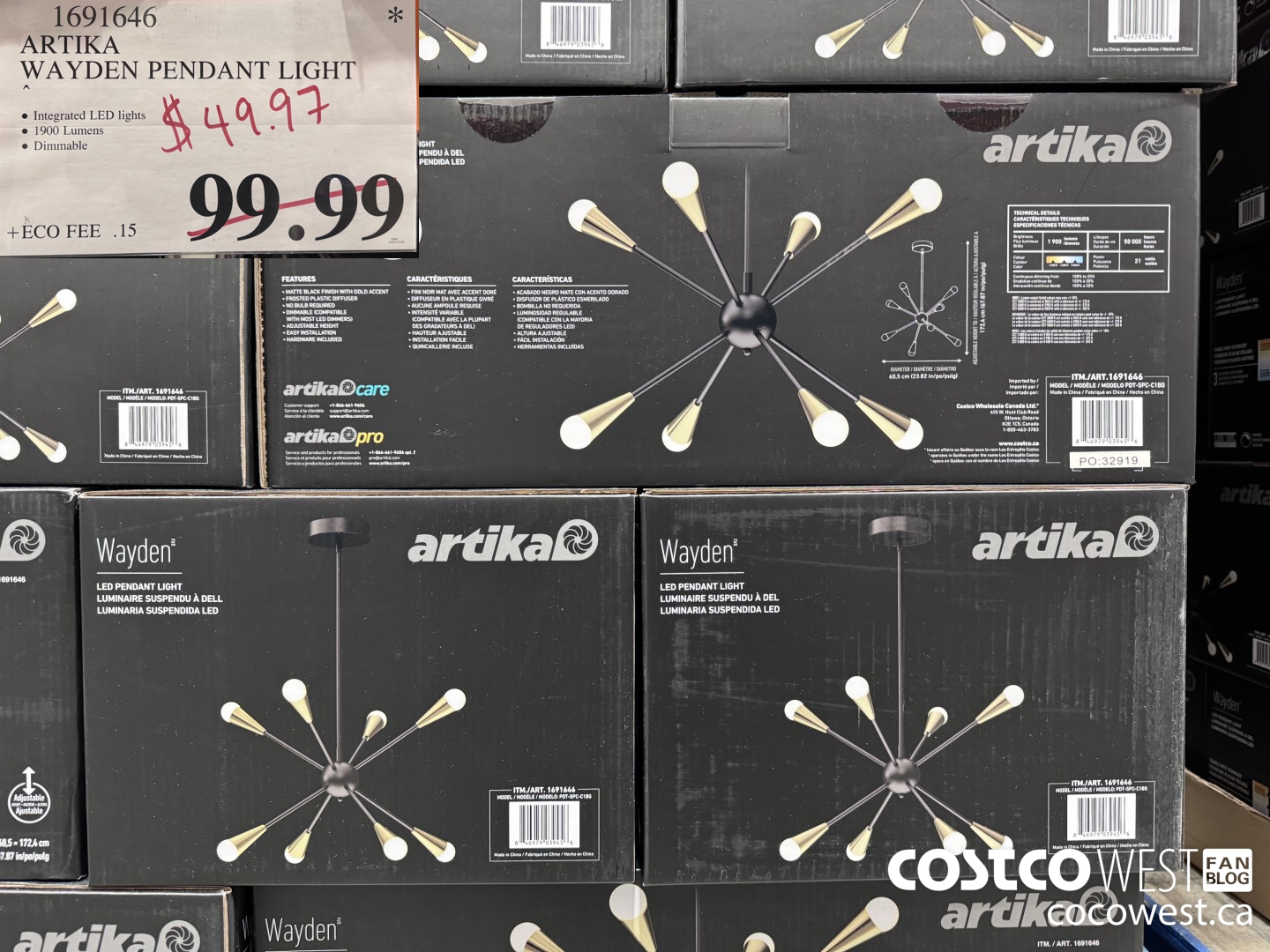 1691646 ARTIKA WAYDEN LED PENDANT LIGHT $49.97