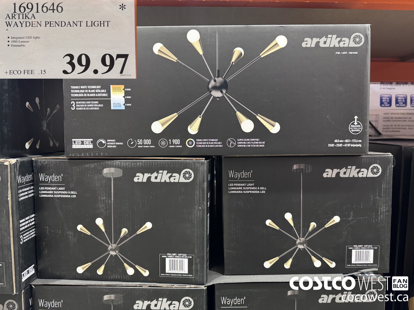 1691646 ARTIKA WAYDEN LED PENDANT LIGHT $39.97