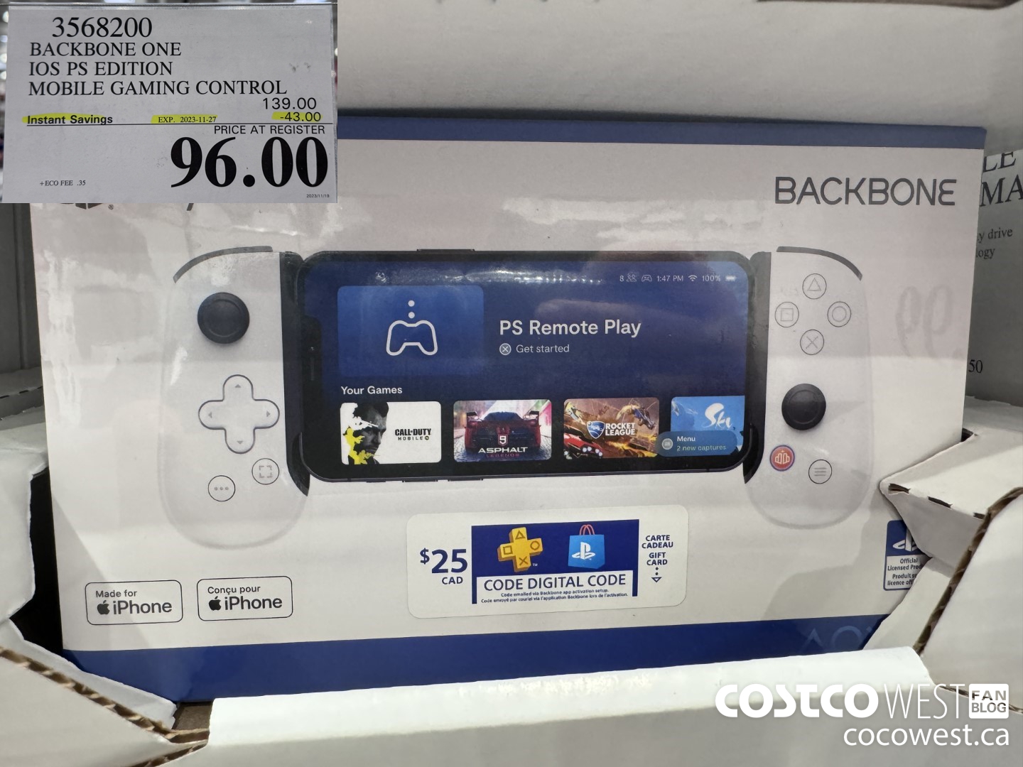 3568200 BACKBONE ONE IOS PS EDITION MOBILE GAMING CONTROL ($43.00 INSTANT SAVINGS EXPIRES ON 2023-11-27) $96.00