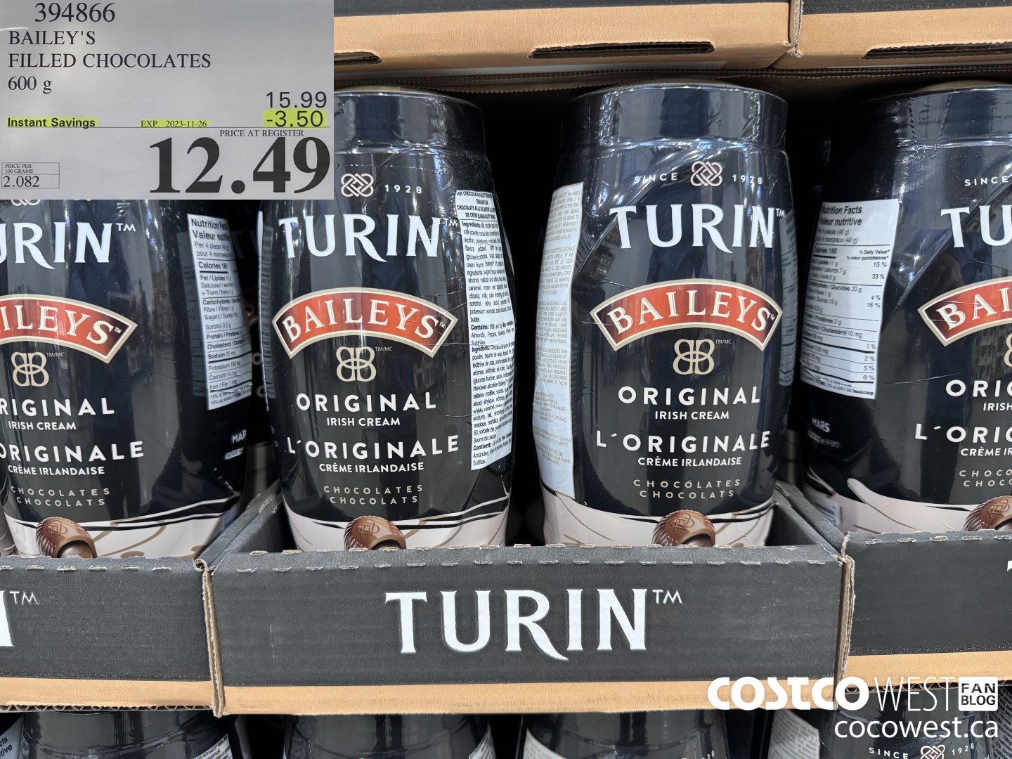 394866 BAILEY'S FILLED CHOCOLATES 600 g ($3.50 INSTANT SAVINGS EXPIRES ON 2023-11-26) $12.49