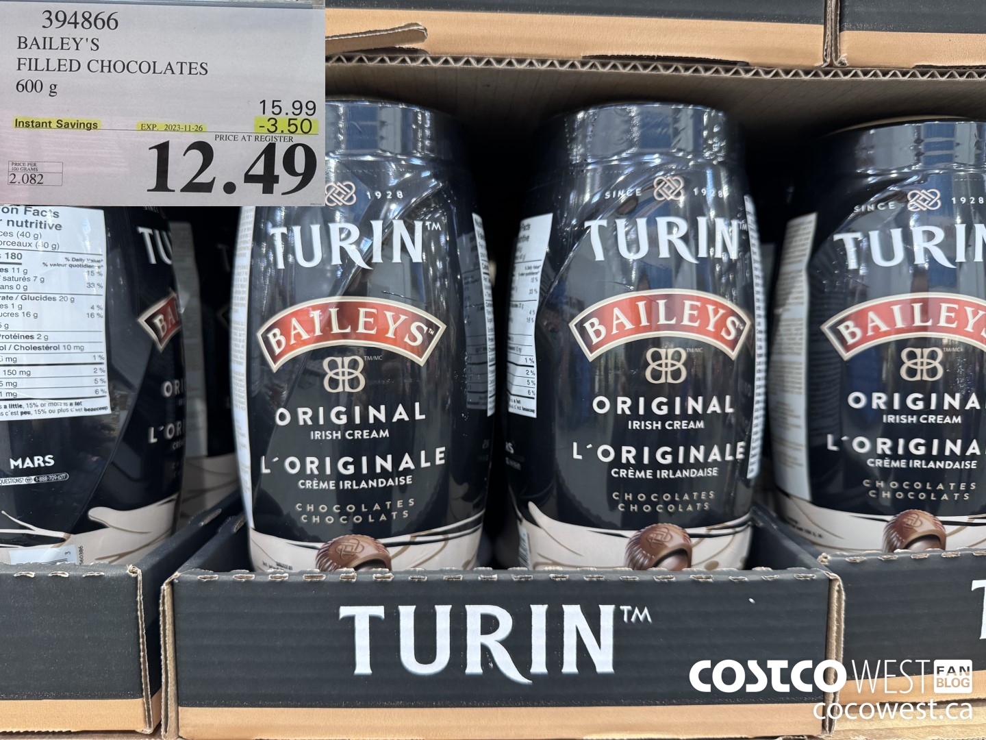 394866 BAILEY'S FILLED CHOCOLATES 600 g ($3.50 INSTANT SAVINGS EXPIRES ON 2023-11-26) $12.49