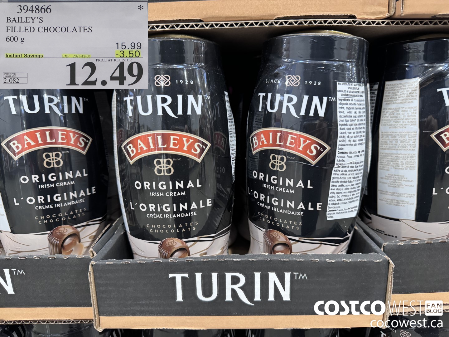 394866 BAILEY'S FILLED CHOCOLATES 600 g ($3.50 INSTANT SAVINGS EXPIRES ON 2023-12-03) $12.49