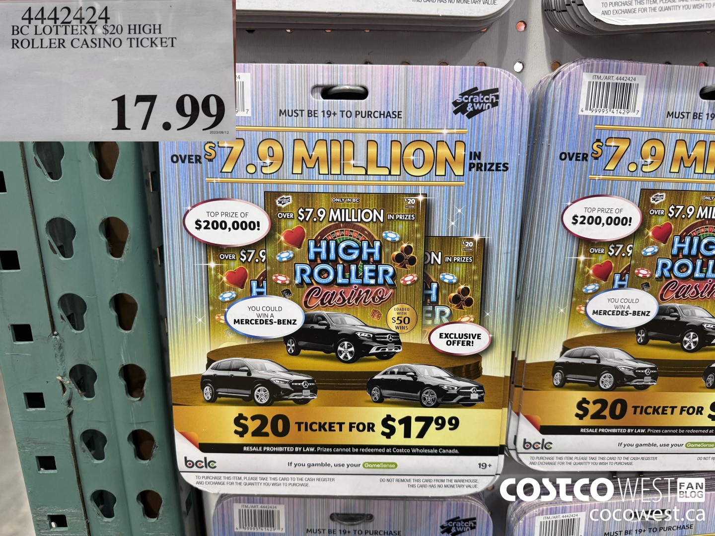 4442424 BC LOTTERY $20 HIGH ROLLER CASINO TICKET $17.99