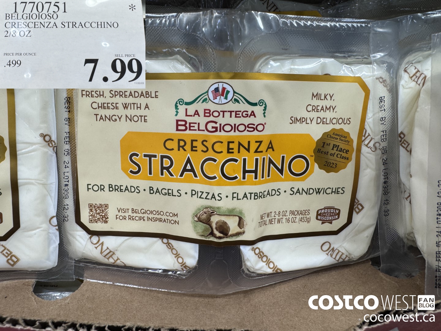 1770751 BELGIOIOSO CRESCENZA STRACCHINO 2/8 OZ $7.99