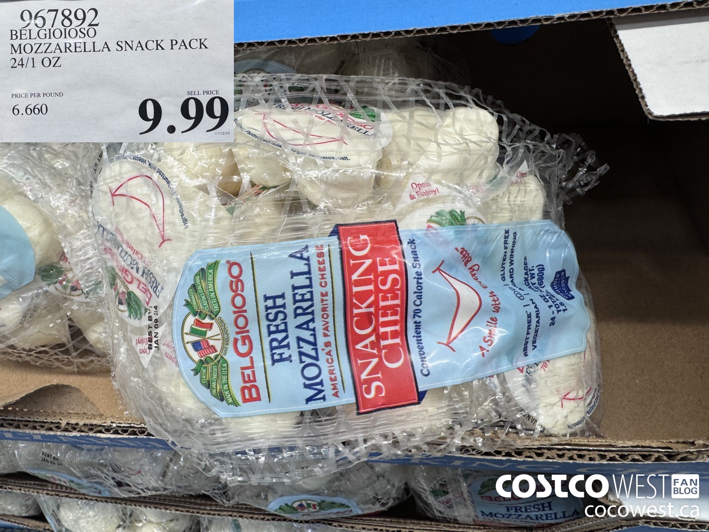 967892 BELGIOIOSO MOZZARELLA SNACK PACK 24/1OZ $9.99