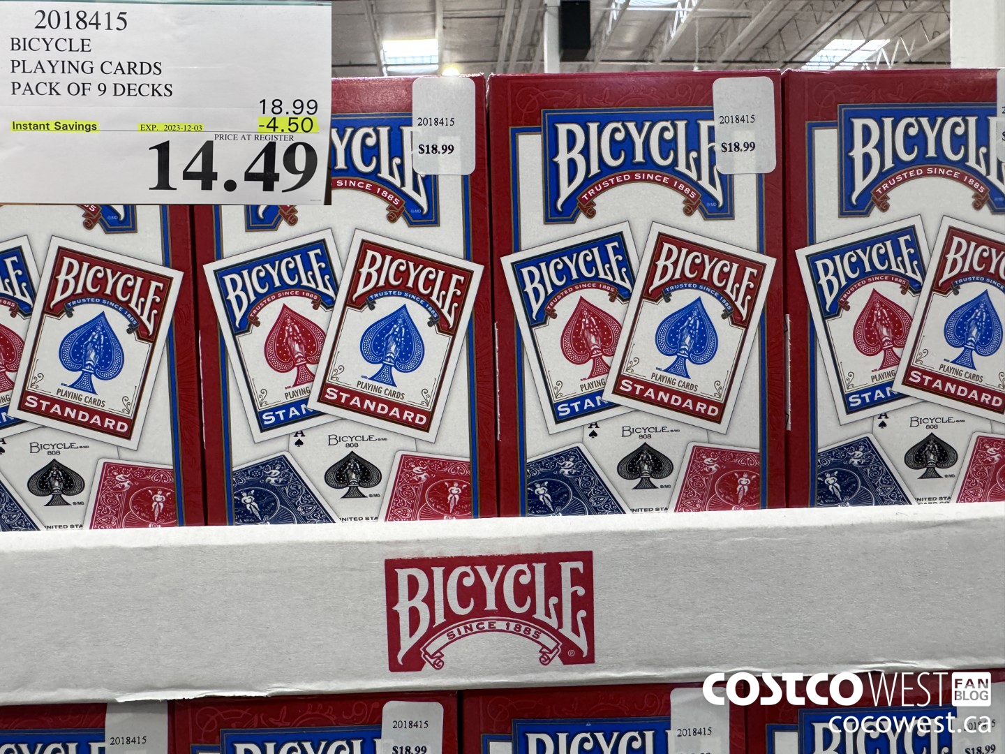 2018415 BICYCLE PLAYING CARDS PACK OF 9 DECKS ($4.50 INSTANT SAVINGS EXPIRES ON 2023-12-03) $14.49