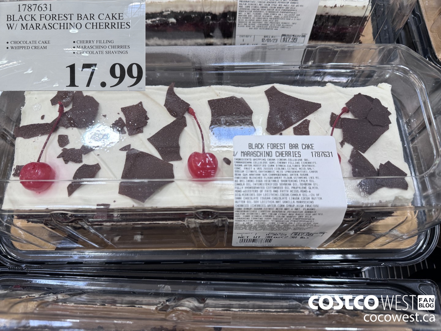 1787631 BLACK FOREST BAR CAKE W/ MARASCHINO CHERRIES $17.99