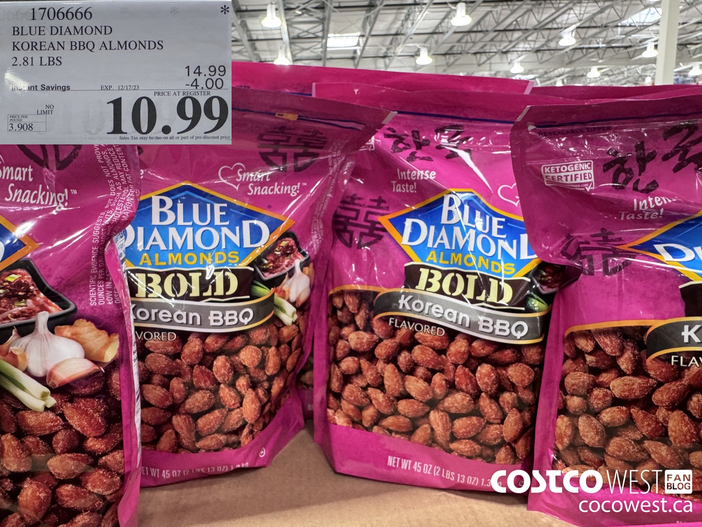 1706666 BLUE DIAMOND KOREAN BBQ ALMONDS 2.81 LBS ($4.00 INSTANT SAVINGS EXPIRES ON 2023-12-17) $10.99