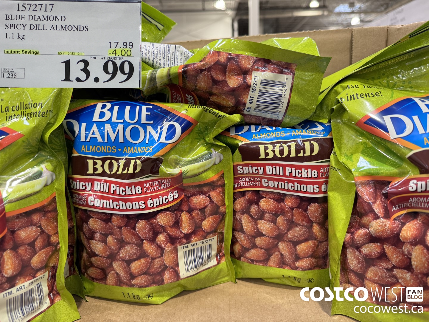 1572717 BLUE DIAMOND SPICY DILL ALMONDS 1.1 kg  ($4.00 INSTANT SAVINGS EXPIRES ON 2023-12-10) $13.99