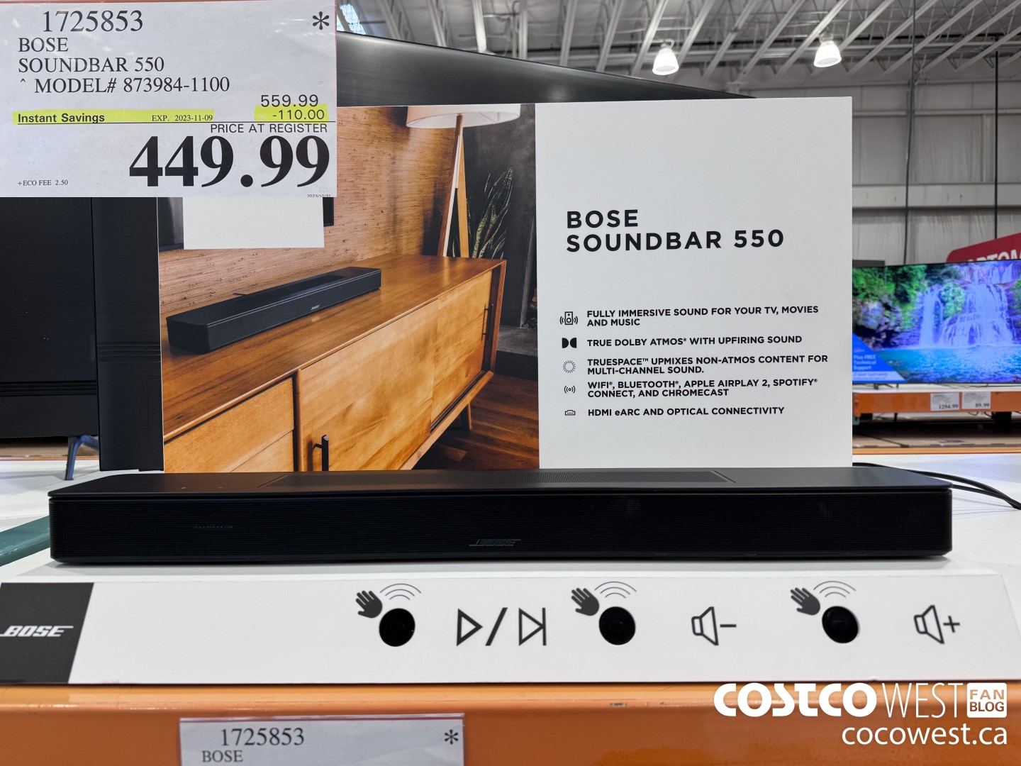 1725853 BOSE SOUNDBAR 550 MODEL#873984-1100 ($110.00 INSTANT SAVINGS EXPIRES ON 2023-11-09) $449.99