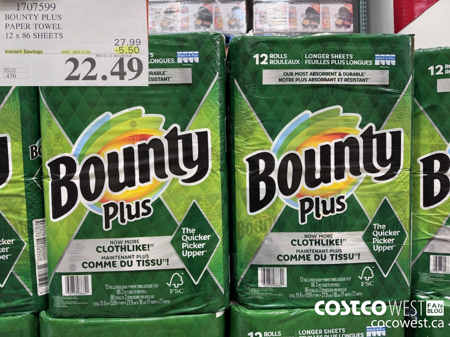 1707599 BOUNTY PLUS PAPER TOWEL 12 X 86 SHEETS ($5.50 INSTANT SAVINGS EXPIRES ON 2023-11-26) $22.49