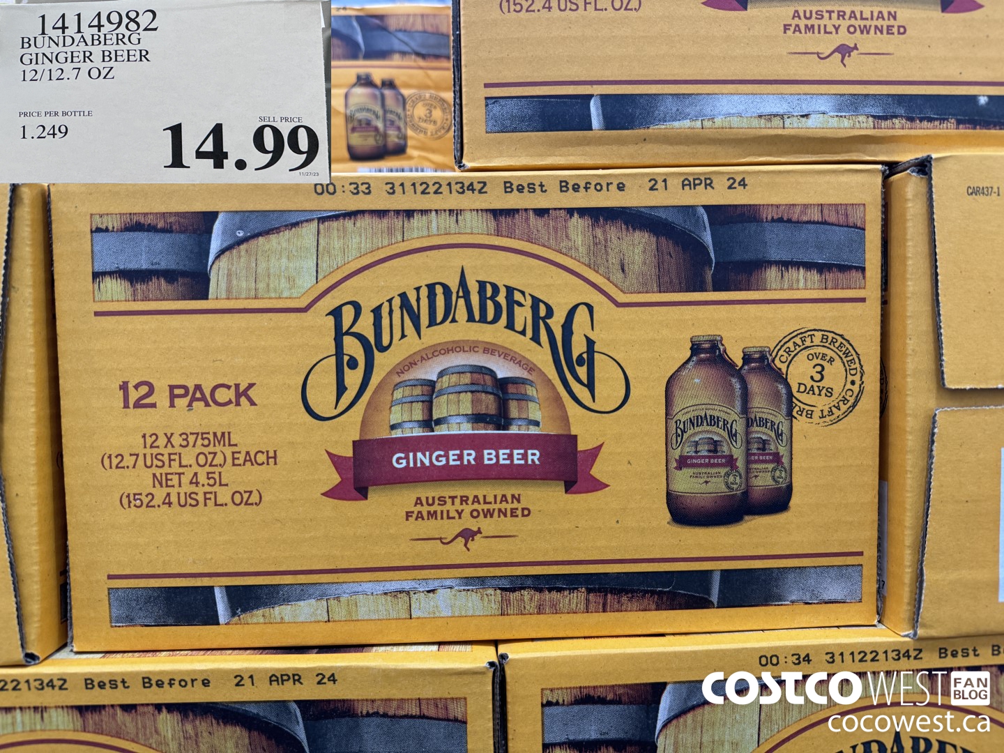 1414982 BUNDABERG GINGER BEER 12/12.7 OZ $14.99