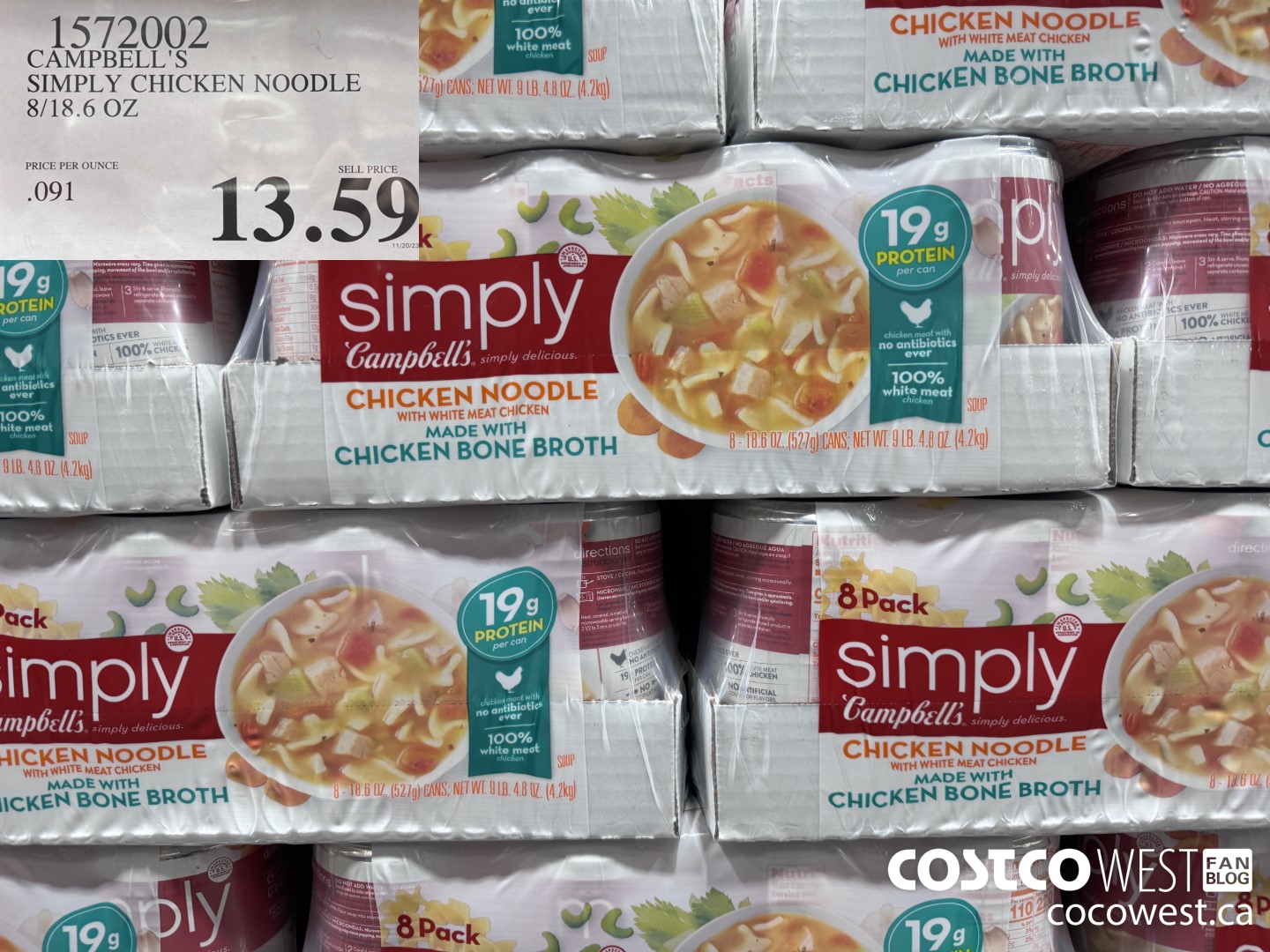 1572002 CAMPBELL'S SIMPLY CHICKEN NOODLE 8/18.6 OZ $13.59