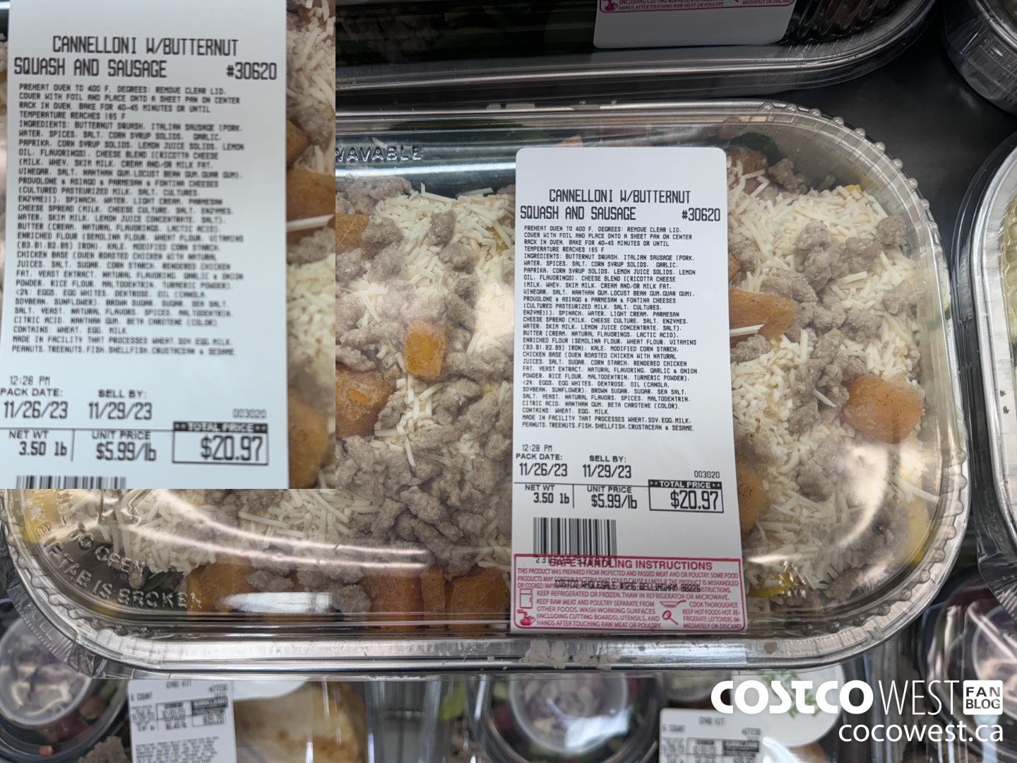 30620 CANNELLONI W/ BUTTERNUT SQUASH AND SAUSAGE $5.99