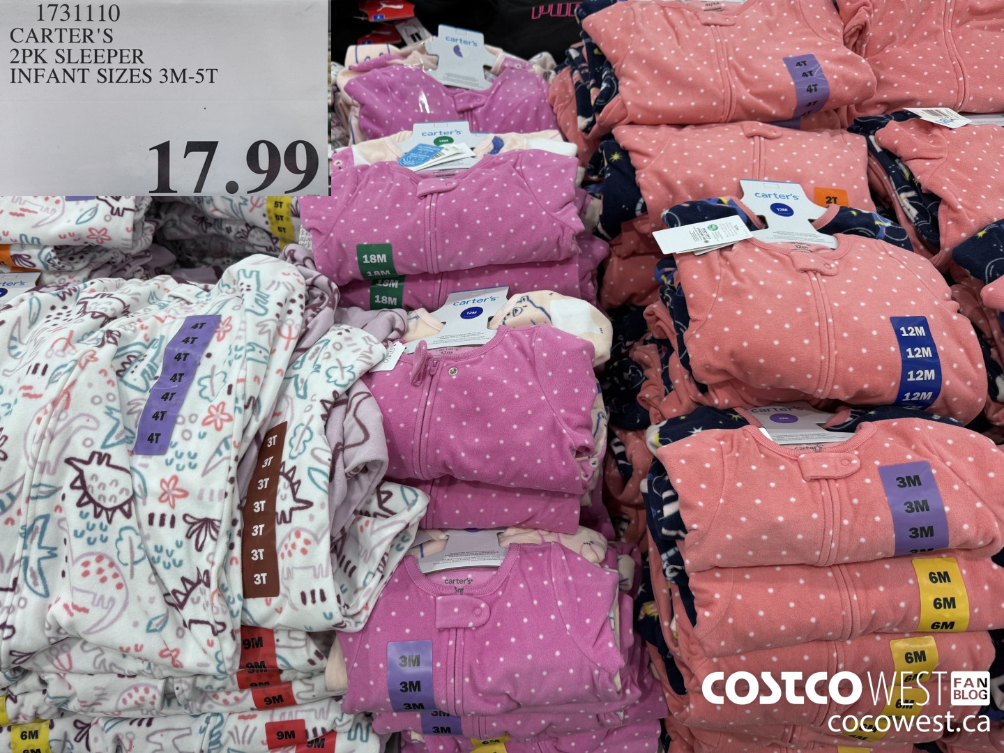 1731110 CARTER'S 2PK SLEEPER INFANT SIZES 3M-5T $17.99