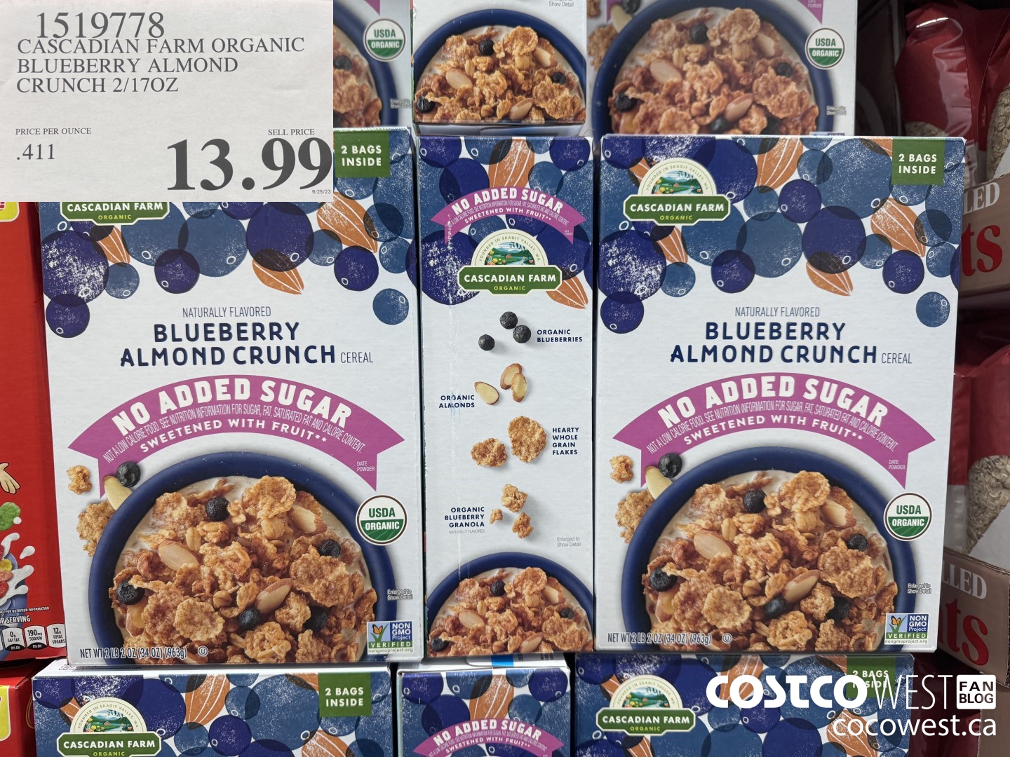 1519778 CASCADIAN FARM ORGANIC BLUEBERRY ALMOND CRUNCH 2/17 OZ $13.99