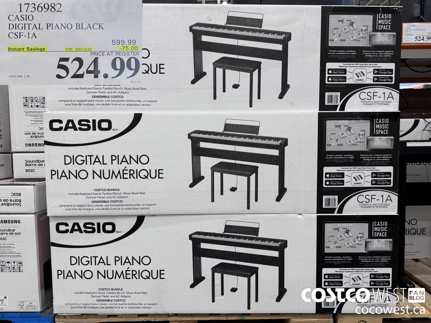 1736982 CASIO DIGITAL PIANO BLACK CSF-1A ($75.00 INSTANT SAVINGS EXPIRES ON 2023-12-03) $524.99