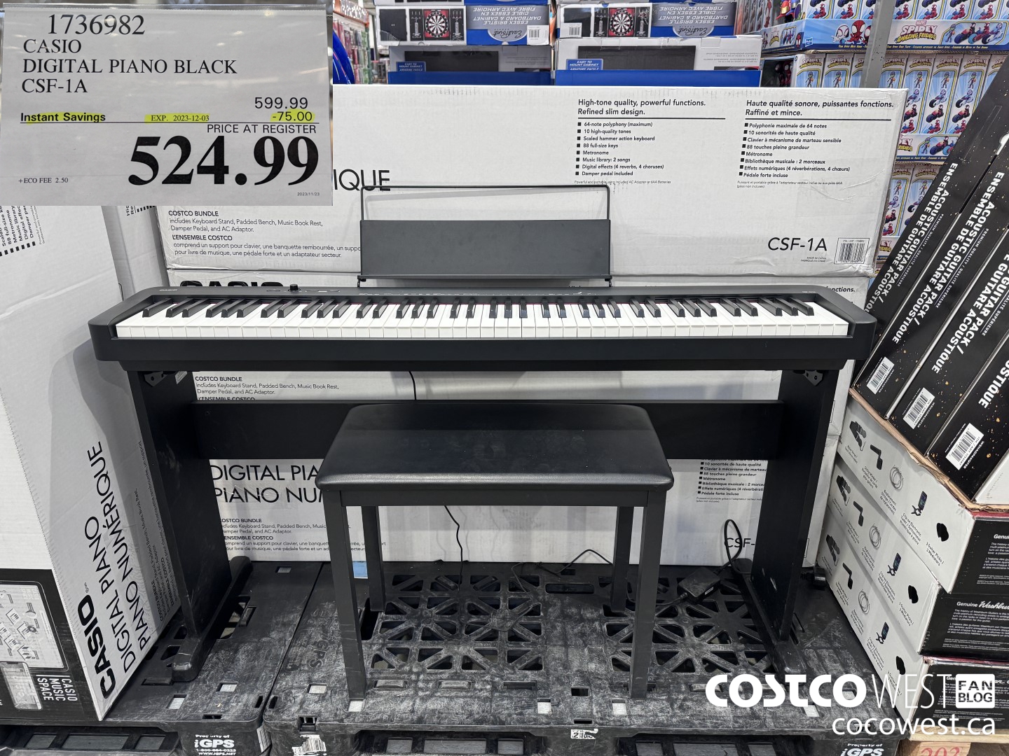 1736982 CASIO DIGITAL PIANO BLACK CSF-1A ($75.00 INSTANT SAVINGS EXPIRES ON 2023-12-03) $524.99