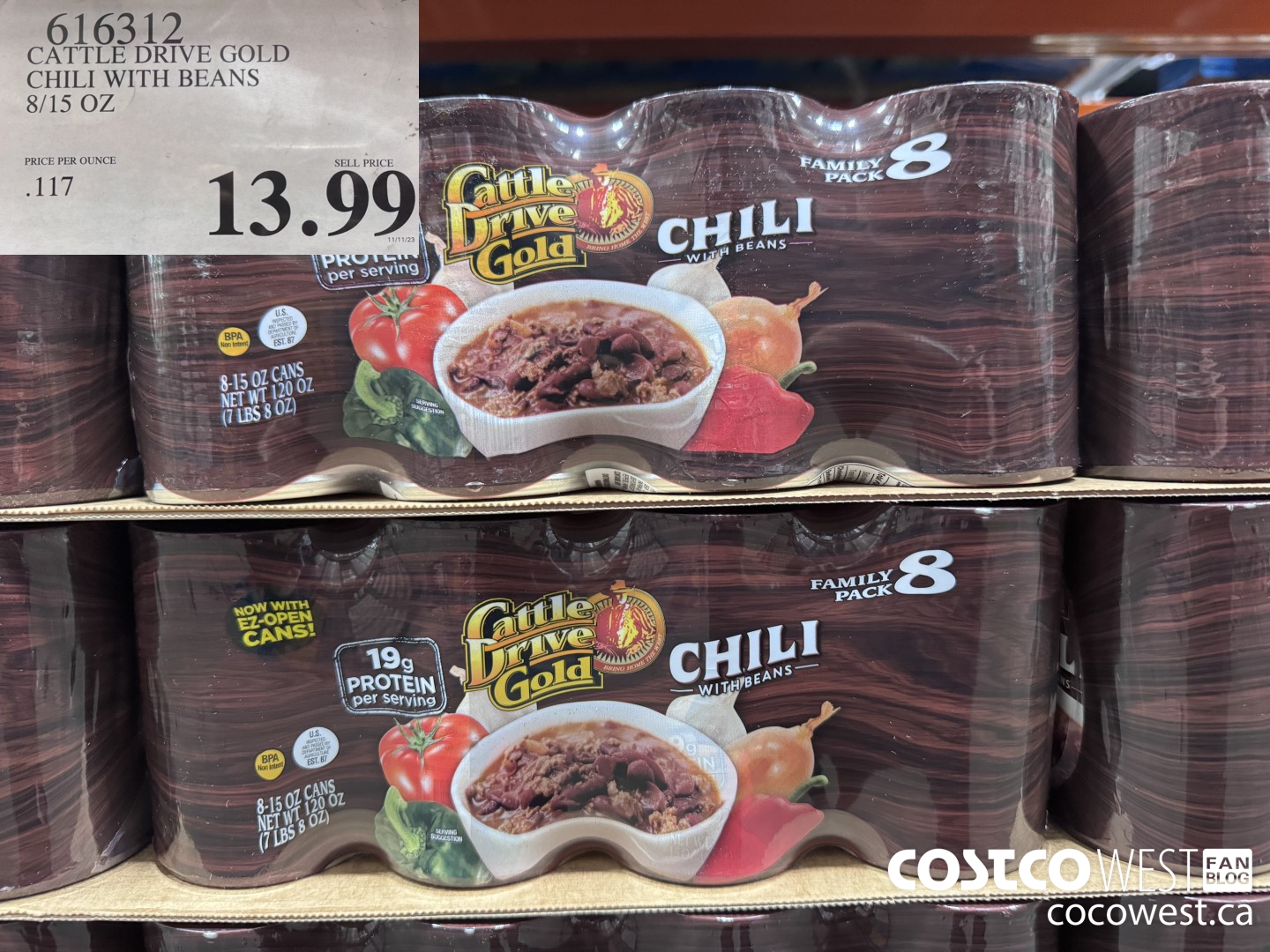 616312 CATTLE DRIVE GOLD CHILI WITH BEANS 8/15 OZ $13.99