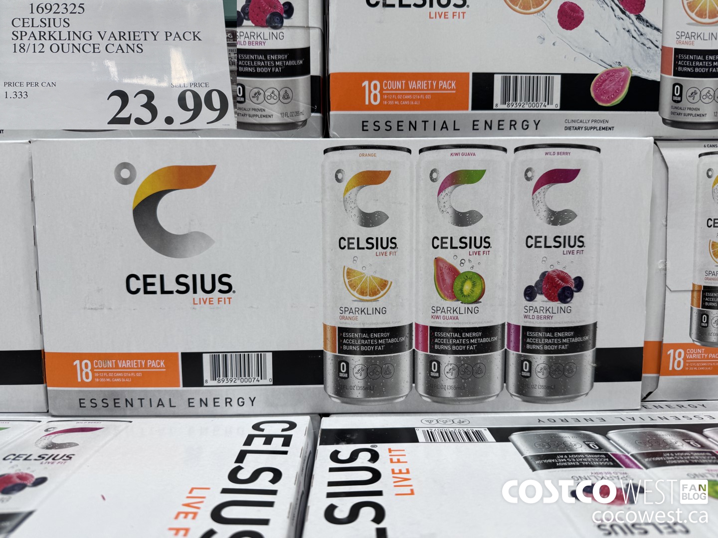 1692325 CELSIUS SPARKLING VARIETY PACK 18/12 OUNCE CANS $23.99