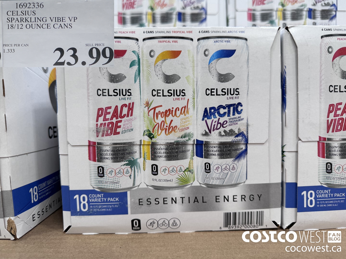 1692336 CELSIUS SPARKLING VIBE VP 18/12 OUNCE CANS $23.99