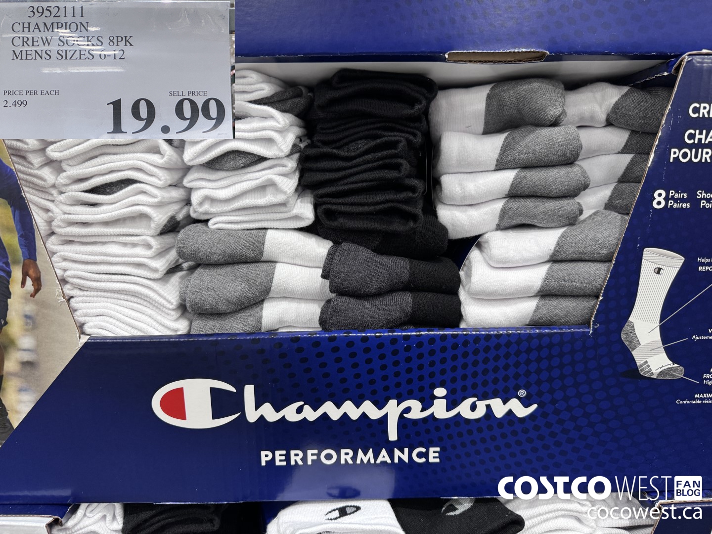 3952111 CHAMPION CREW SOCKS 8PK MENS SIZES 6-12 $19.99