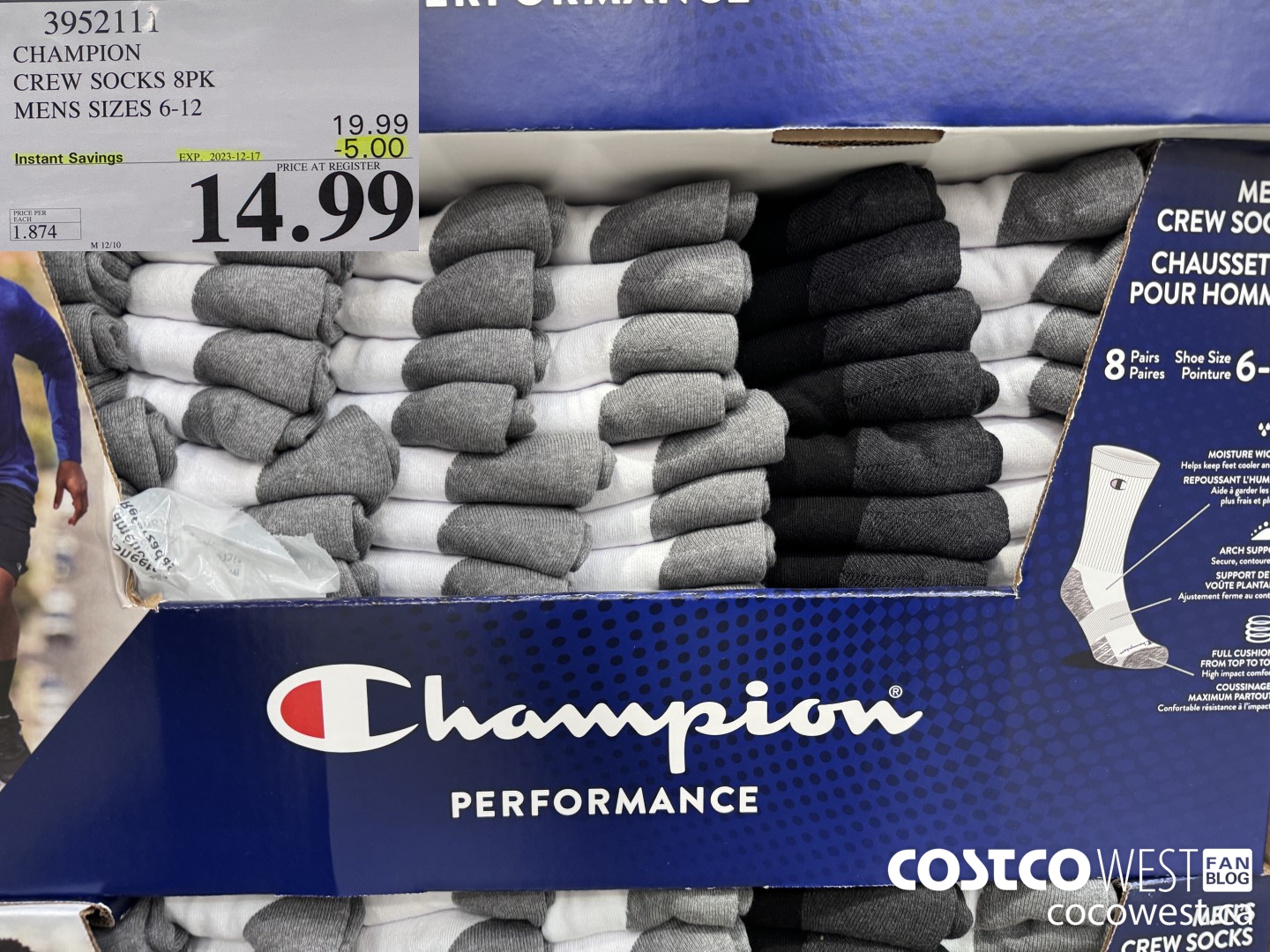 3952111 CHAMPION CREW SOCKS 8PK MENS SIZES 6-12 ($5.00 INSTANT SAVINGS EXPIRES ON 2023-12-17) $14.99