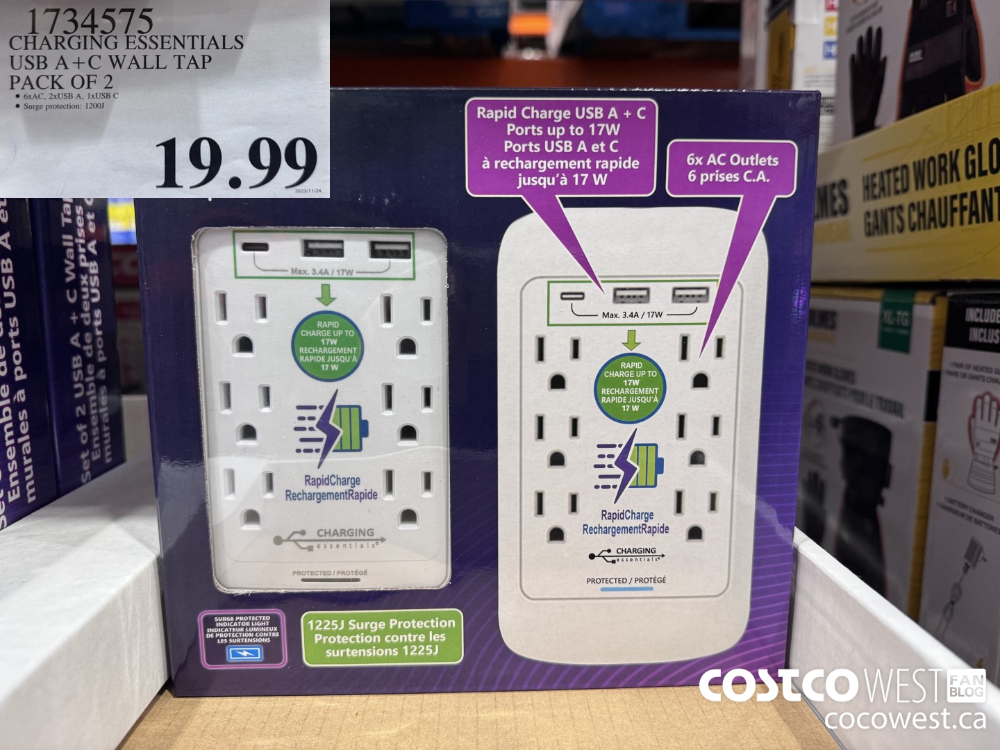 1734575 CHARGING ESSENTIALS USB A+C WALL TAP PACK OF 2 $19.99