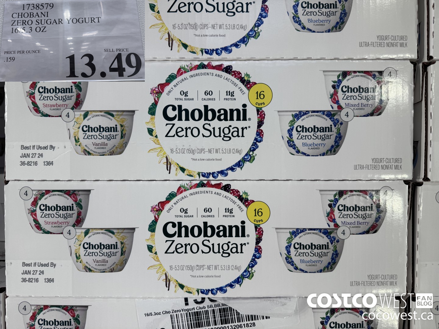 1738579 CHOBANI ZERO SUGAR YOGURT 16/5.3 OZ $13.49