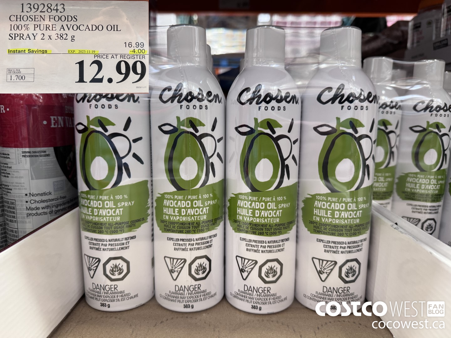 1392843 CHOSEN FOODS 100% PURE AVOCADO OIL SPRAY 2 x 382 g ($4.00 INSTANT SAVINGS EXPIRES ON 2023-11-19) $12.99