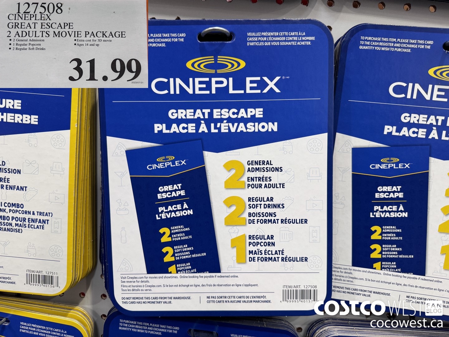 127508 CINEPLEX GREAT ESCAPE 2 ADULTS MOVIE PACKAGE $31.99