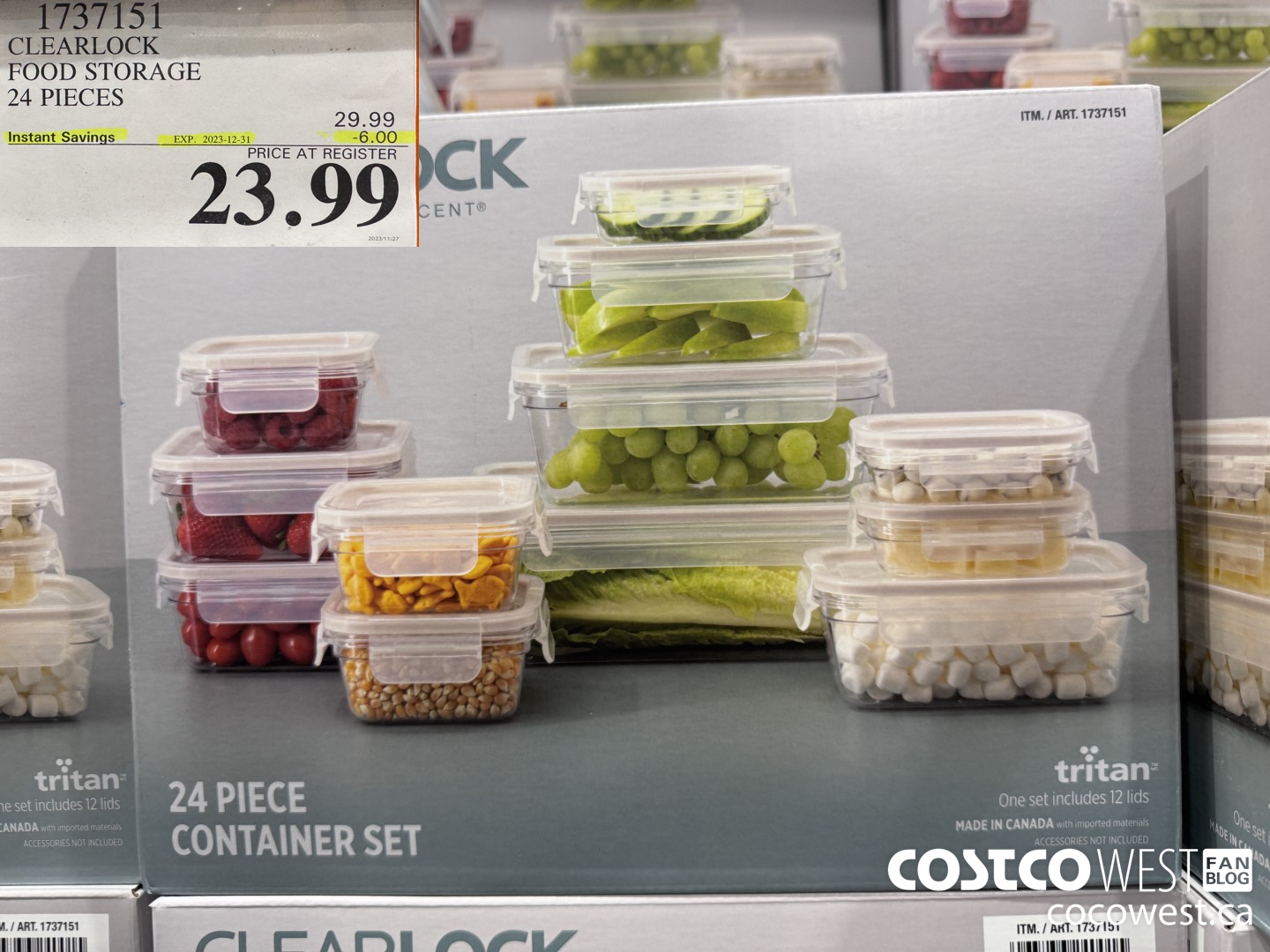 1737151 CLEARLOCK FOOD STORAGE 24 PIECES ($6.00 INSTANT SAVINGS EXPIRES ON 2023-12-31) $23.99