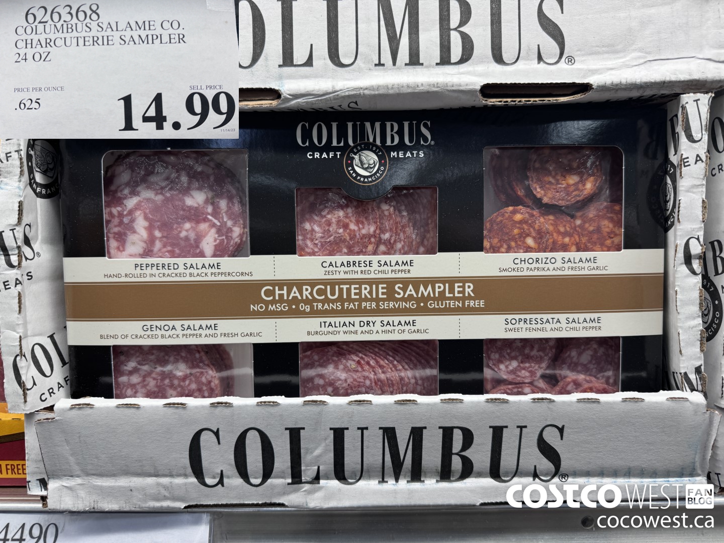 626368 COLUMBUS SALAME CO. CHARCUTERIE SAMPLER 24 OZ $14.99