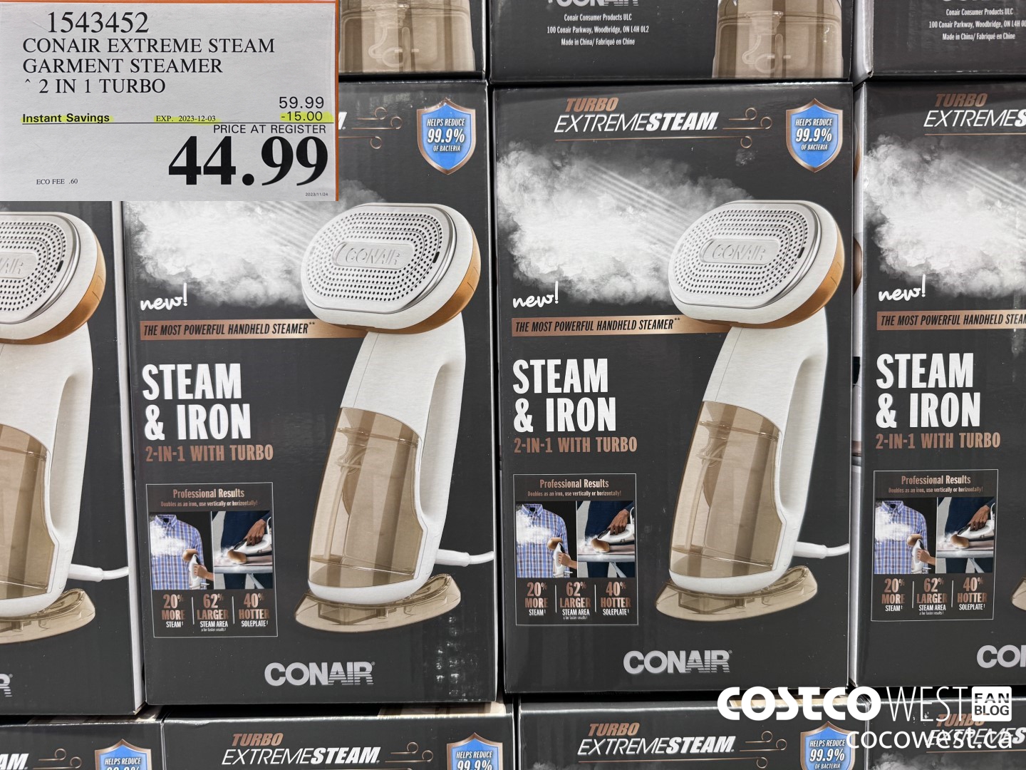 1543452 CONAIR TURBO EXTREME STEAM GARMENT STEAMER 2 IN 1 TURBO ($15.00 INSTANT SAVINGS EXPIRES ON 2023-12-03) $44.99