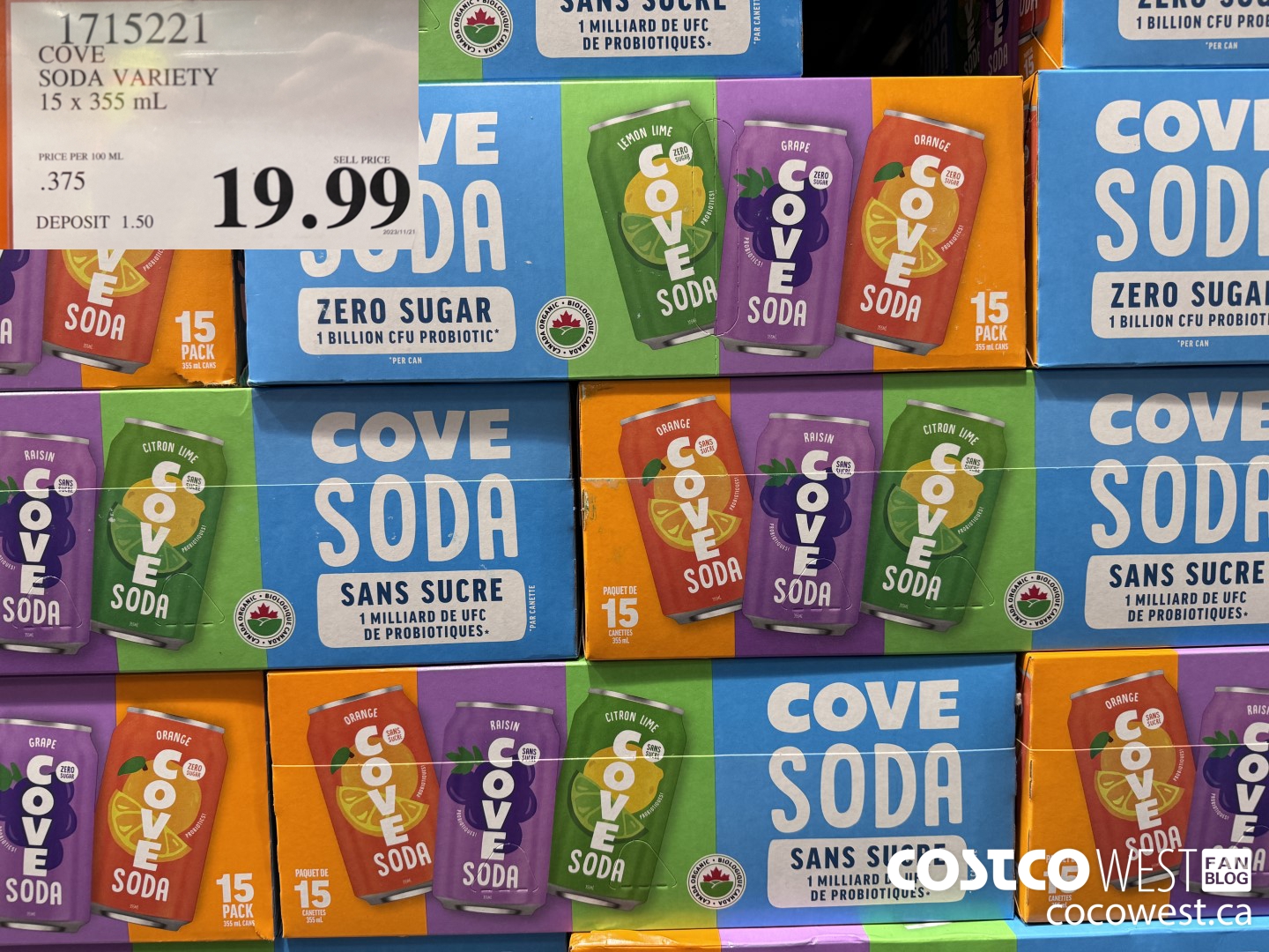 1715221 COVE SODA VARIETY 15 X 355ML $19.99