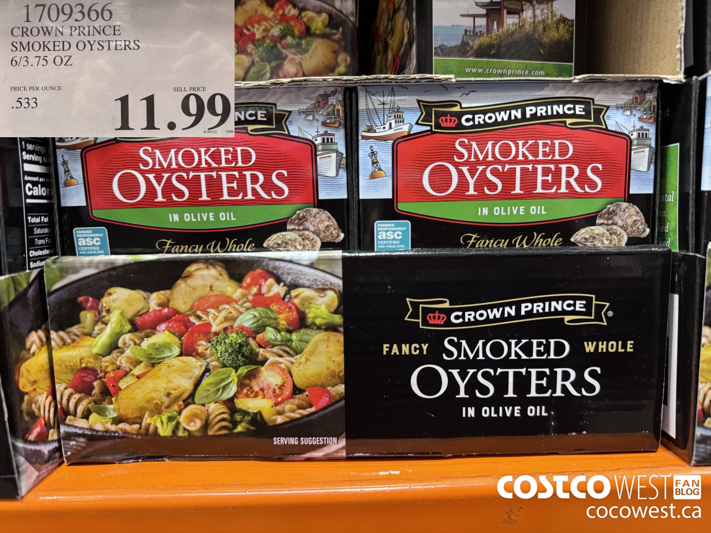 1709366 CROWN PRINCE SMOKED OYSTERS 6/3.75 OZ $11.99