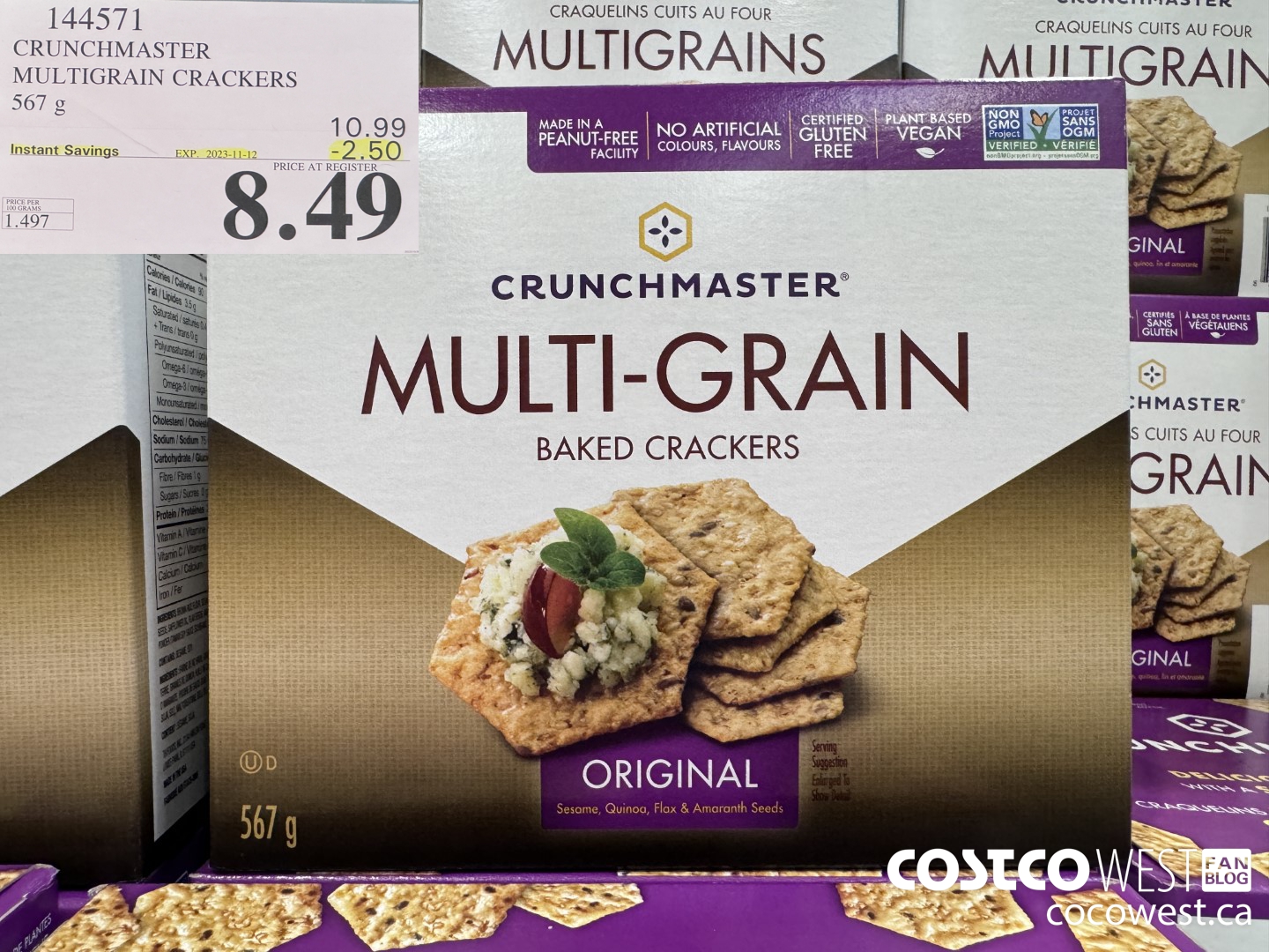 144571 CRUNCHMASTER MULTIGRAIN CRACKERS 567 G ($2.50 INSTANT SAVINGS EXPIRES ON 2023-11-12) $8.49