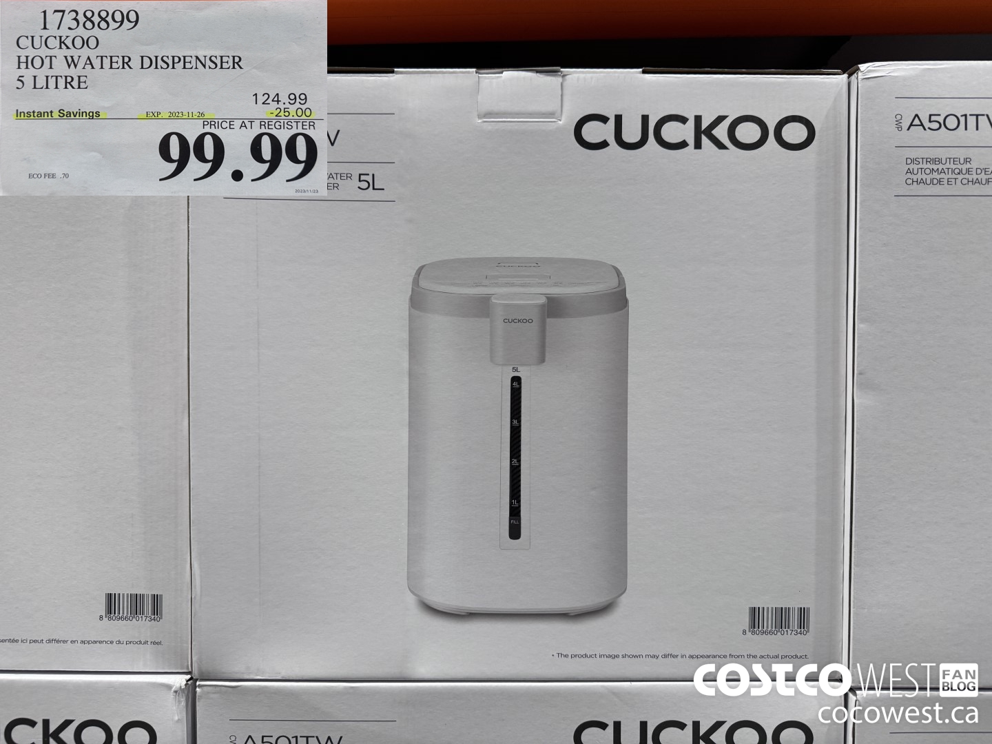 1738899 CUCKOO HOT WATER DISPENSER 5 LITRE ($25.00 INSTANT SAVINGS EXPIRES ON 2023-11-26) $99.99