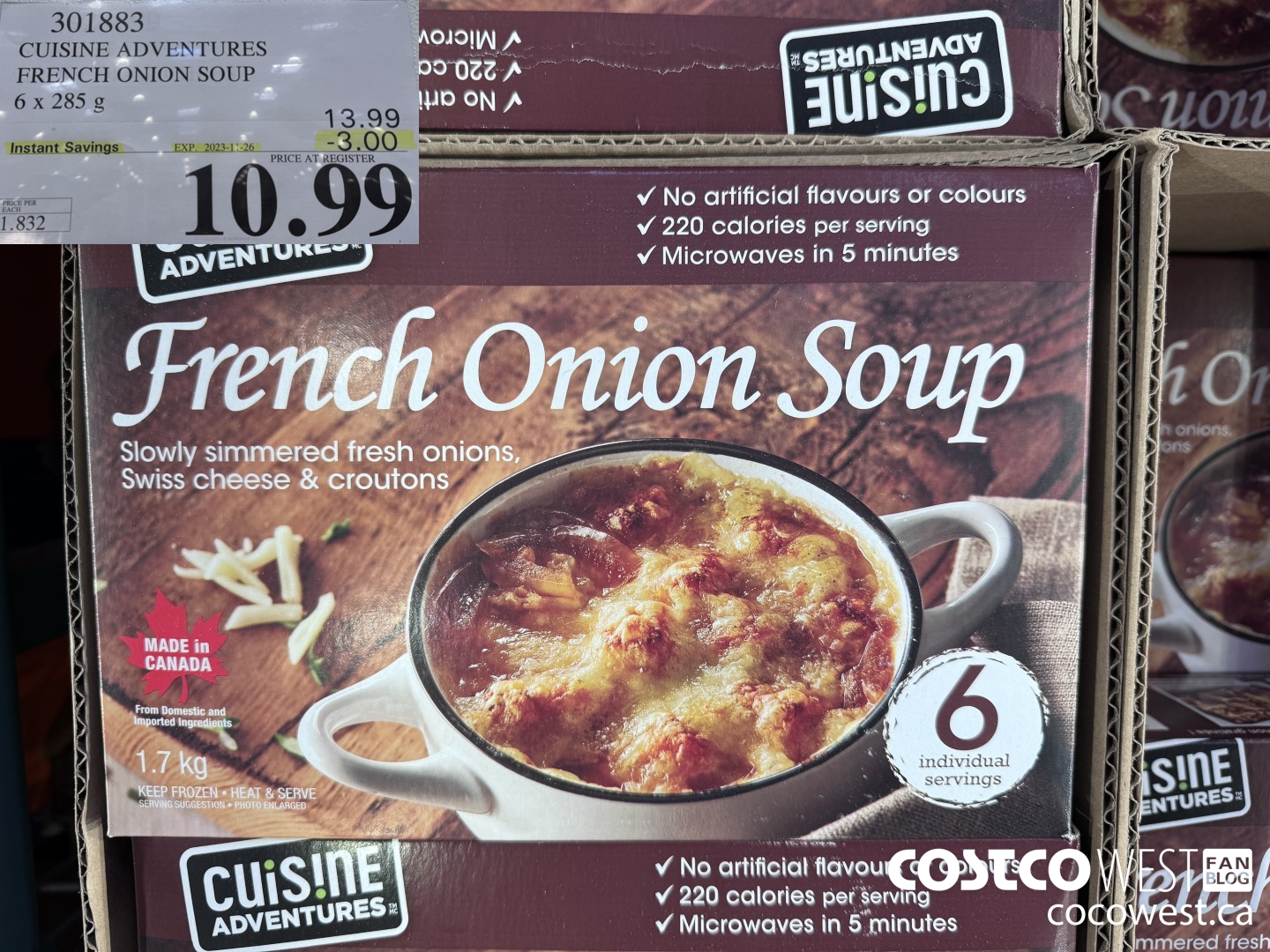 301883 CUISINE ADVENTURES FRENCH ONION SOUP 6 X 285 G ($3.00 INSTANT SAVINGS EXPIRES ON 2023-11-26) $10.99